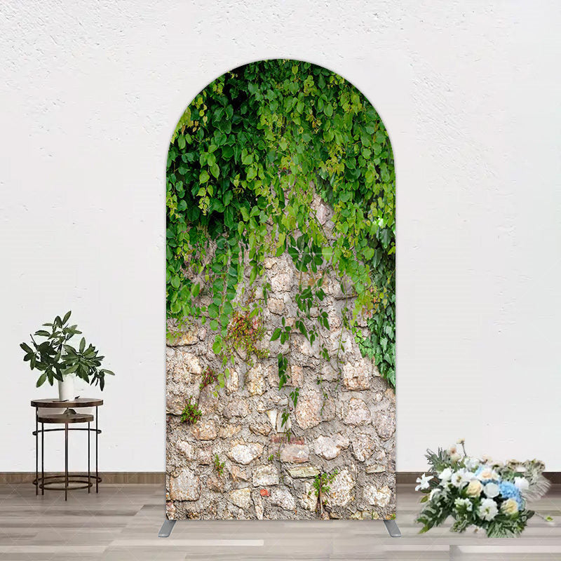 Aperturee - Aperturee Spring Greenery Stone Wall Natural Scene Arch Backdrop
