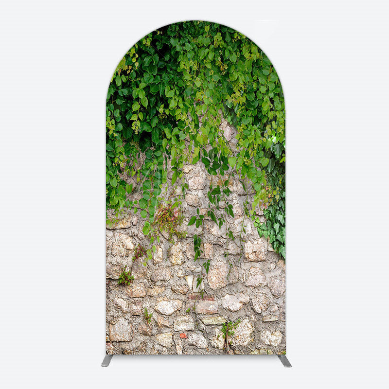Aperturee - Aperturee Spring Greenery Stone Wall Natural Scene Arch Backdrop