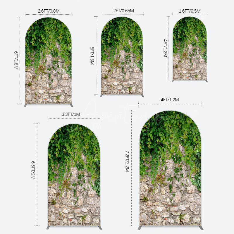 Aperturee - Aperturee Spring Greenery Stone Wall Natural Scene Arch Backdrop