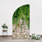 Aperturee - Aperturee Spring Greenery Stone Wall Natural Scene Half Moon Arch Backdrop