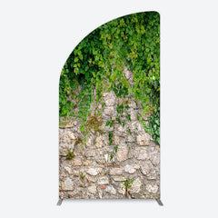 Aperturee - Aperturee Spring Greenery Stone Wall Natural Scene Half Moon Arch Backdrop
