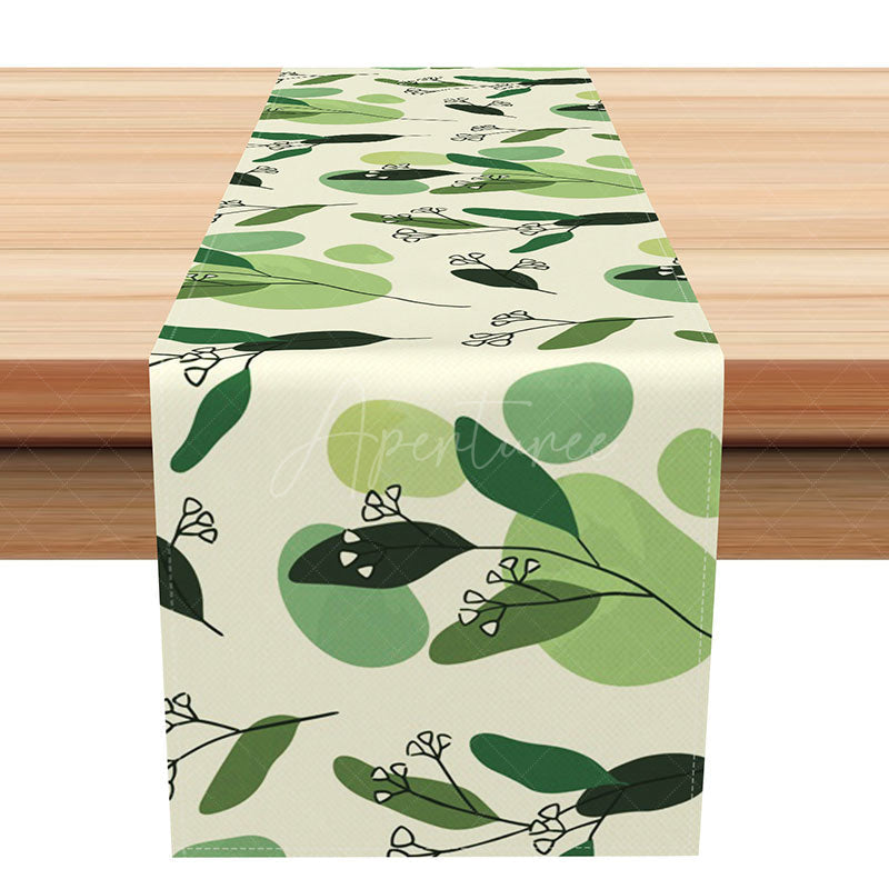 Aperturee - Aperturee Spring Greenery Table Runner with Abstract Plant Leaves Botanical Kitchen Decor for Holiday and Party