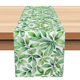 Aperturee - Aperturee Spring Greenery Table Runner with Painted Plant Leaves Watercolor Botanical Decor for Holiday Dining