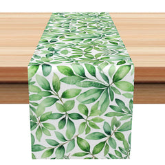 Aperturee - Aperturee Spring Greenery Table Runner with Painted Plant Leaves Watercolor Botanical Decor for Holiday Dining