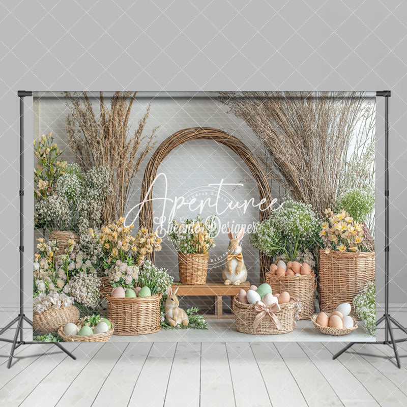 Aperturee - Aperturee Spring Greenery Vine Arch Bunny Eggs Easter Backdrop