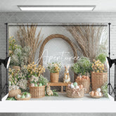 Aperturee - Aperturee Spring Greenery Vine Arch Bunny Eggs Easter Backdrop