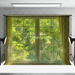 Aperturee - Aperturee Spring Greenery Window Scenery Room Set Backdrop