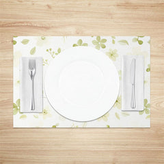 Aperturee - Aperturee Spring Light Green Leaves Floral Set of 4 Placemats
