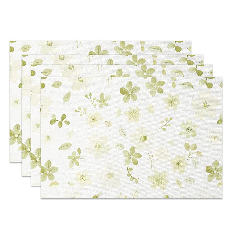 Aperturee - Aperturee Spring Light Green Leaves Floral Set of 4 Placemats