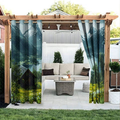Aperturee - Aperturee Spring Mountain Waterproof Printed Outdoor Curtains