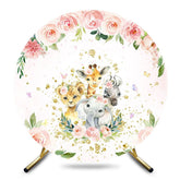 Aperturee - Aperturee Spring Pink Floral Safari Round Baby Shower Backdrop