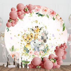 Aperturee - Aperturee Spring Pink Floral Safari Round Baby Shower Backdrop