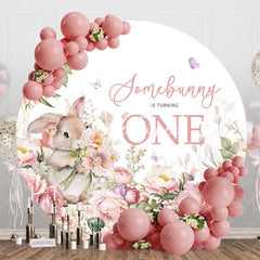 Aperturee - Aperturee Spring Pink Floral Somebunny Is One Round Backdrop