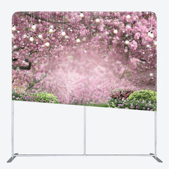 Aperturee - Aperturee Spring Pink Floral Trees Greenery Pillow Case Backdrop