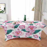 Aperturee - Aperturee Spring Pink Flower Green Leaves Stretch Table Cover