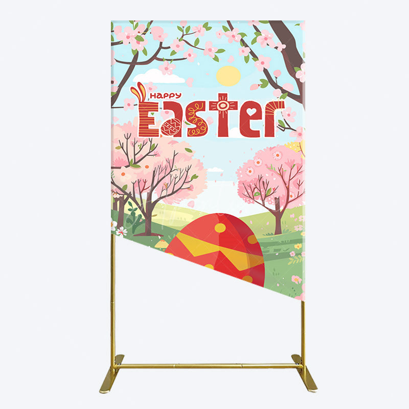 Aperturee - Aperturee Spring Pink Tree Field Happy Easter Rectangle Backdrop
