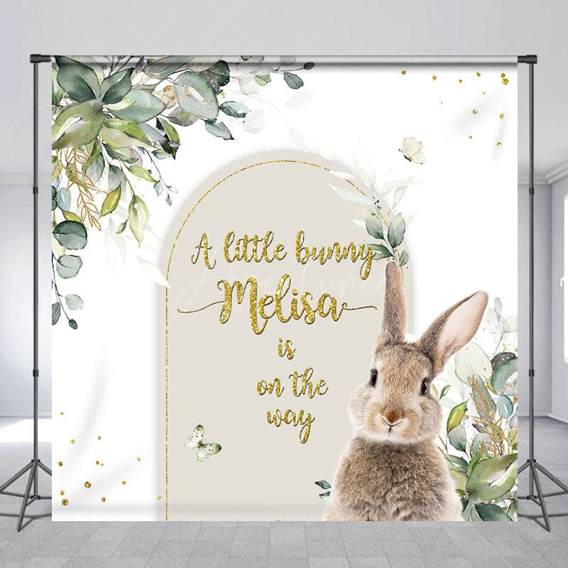 Aperturee - Aperturee Spring Plant Bunny Custom Name Baby Shower Backdrop