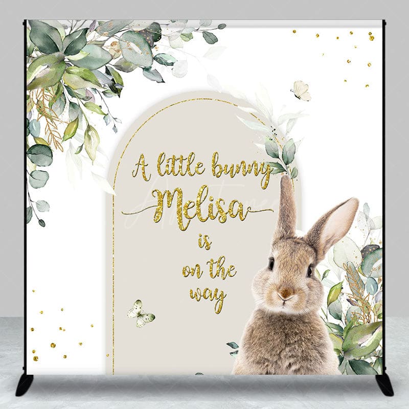Aperturee - Aperturee Spring Plant Bunny Custom Name Baby Shower Backdrop
