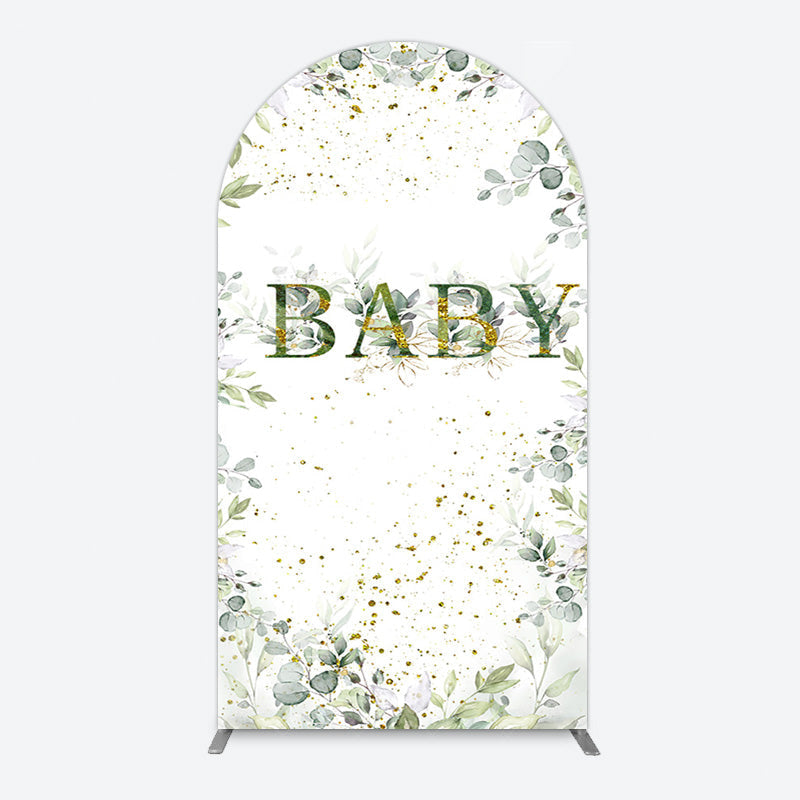 Aperturee - Aperturee Spring Plant Gold Glitter Baby Shower Arch Backdrop