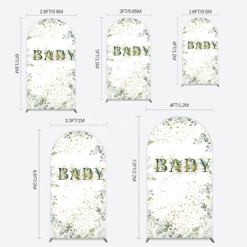 Aperturee - Aperturee Spring Plant Gold Glitter Baby Shower Arch Backdrop