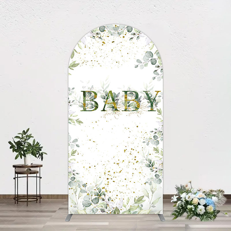 Aperturee - Aperturee Spring Plant Gold Glitter Baby Shower Arch Backdrop