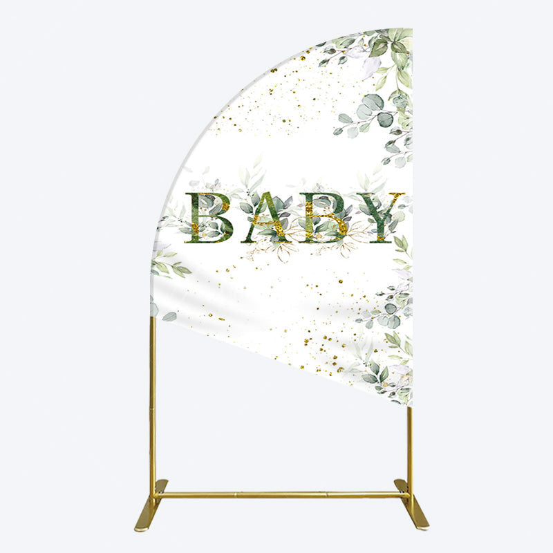 Aperturee - Aperturee Spring Plant Gold Glitter Baby Shower Half Moon Arch Backdrop