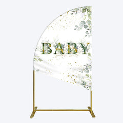 Aperturee - Aperturee Spring Plant Gold Glitter Baby Shower Half Moon Arch Backdrop