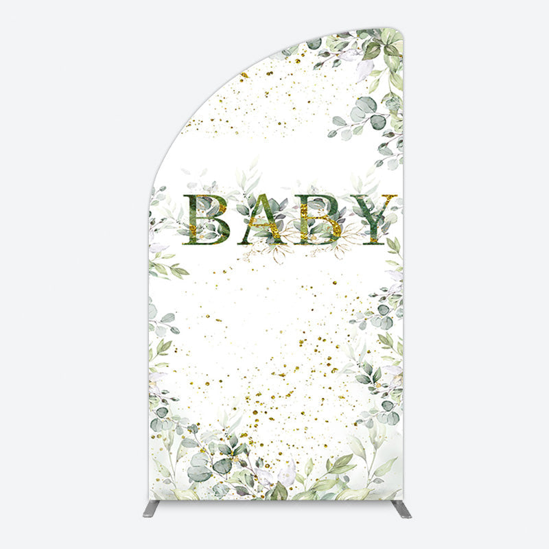 Aperturee - Aperturee Spring Plant Gold Glitter Baby Shower Half Moon Arch Backdrop