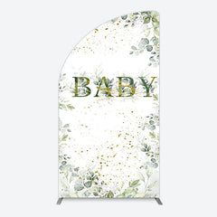 Aperturee - Aperturee Spring Plant Gold Glitter Baby Shower Half Moon Arch Backdrop