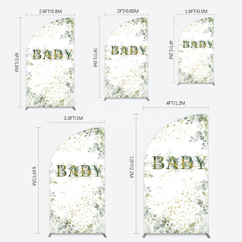 Aperturee - Aperturee Spring Plant Gold Glitter Baby Shower Half Moon Arch Backdrop