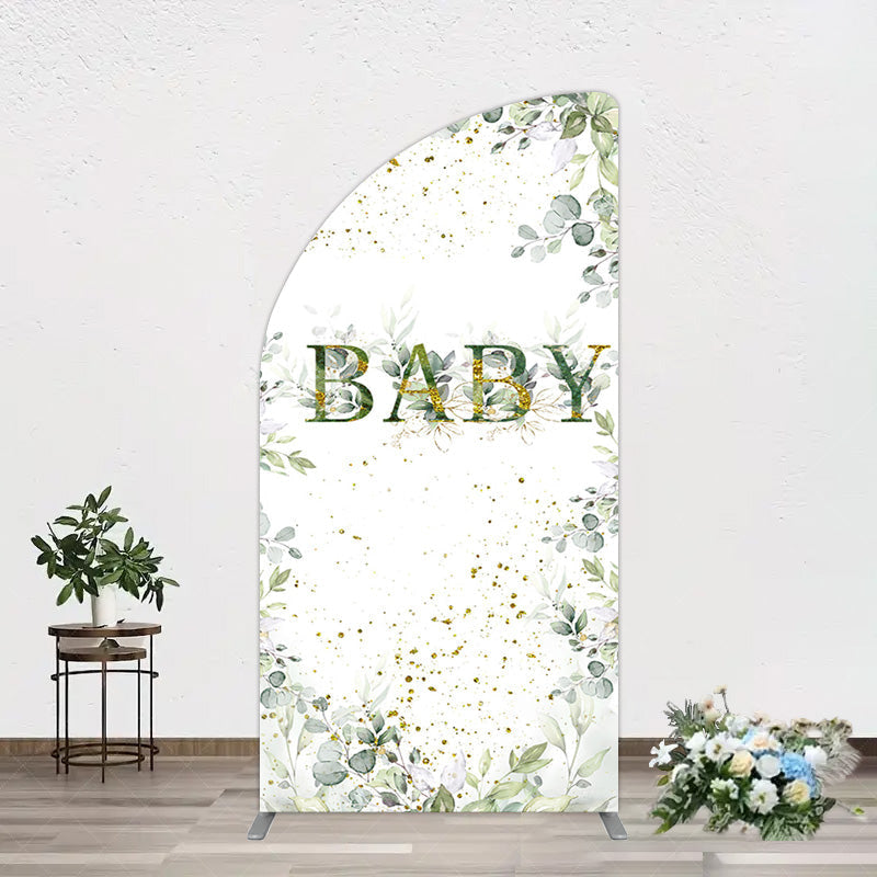 Aperturee - Aperturee Spring Plant Gold Glitter Baby Shower Half Moon Arch Backdrop