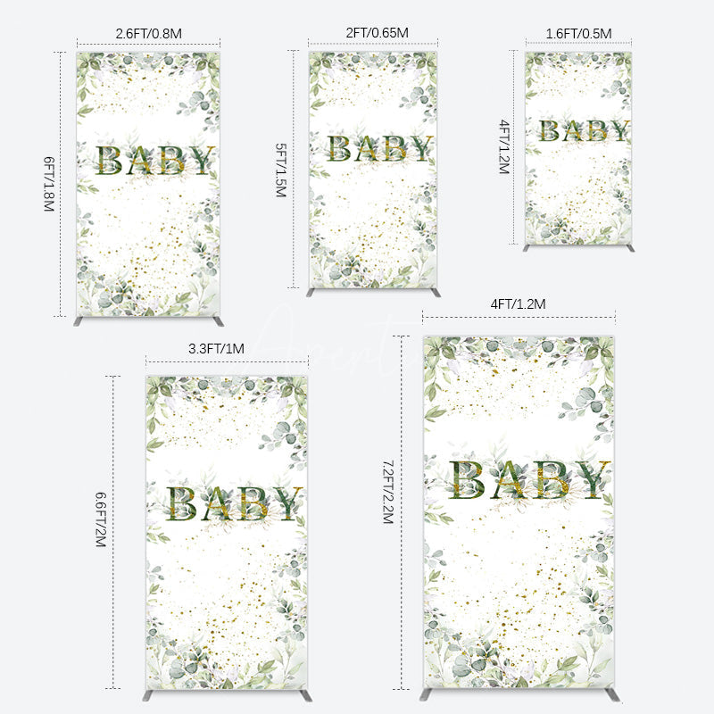 Aperturee - Aperturee Spring Plant Gold Glitter Baby Shower Rectangle Backdrop