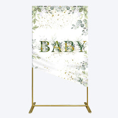 Aperturee - Aperturee Spring Plant Gold Glitter Baby Shower Rectangle Backdrop