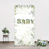 Aperturee - Aperturee Spring Plant Gold Glitter Baby Shower Rectangle Backdrop