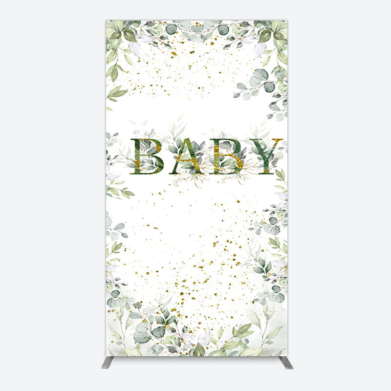 Aperturee - Aperturee Spring Plant Gold Glitter Baby Shower Rectangle Backdrop