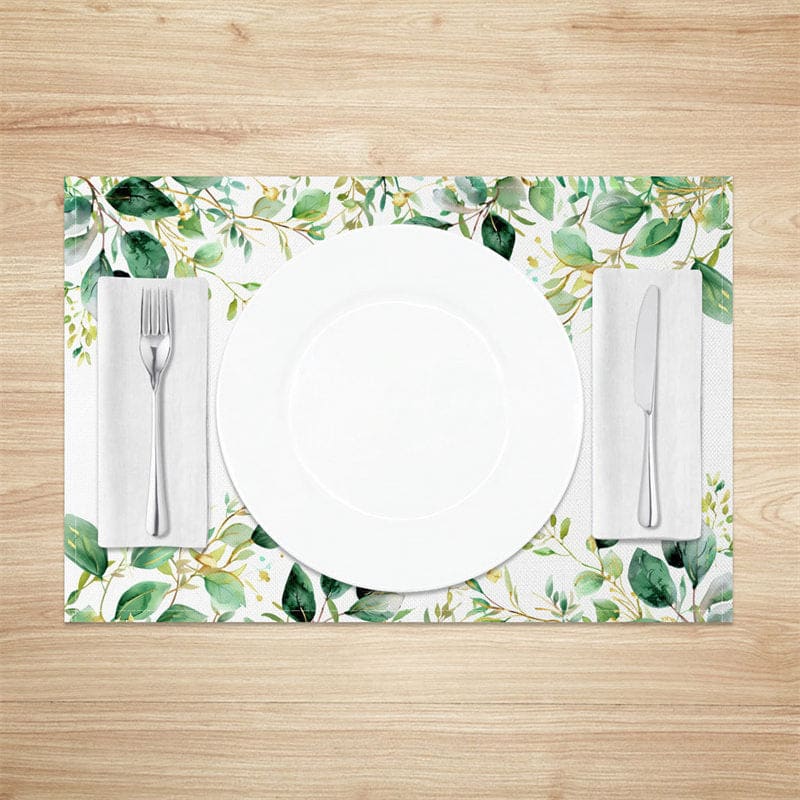 Aperturee - Aperturee Spring Plant Leaves Cross Easter Set Of 4 Placemats