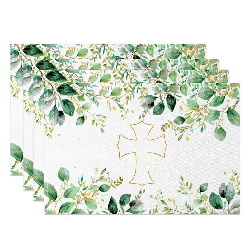 Aperturee - Aperturee Spring Plant Leaves Cross Easter Set Of 4 Placemats