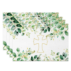 Aperturee - Aperturee Spring Plant Leaves Cross Easter Set Of 4 Placemats