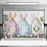 Aperturee - Aperturee Spring Rabbit Hutch Eggs Floral Easter Photo Backdrop