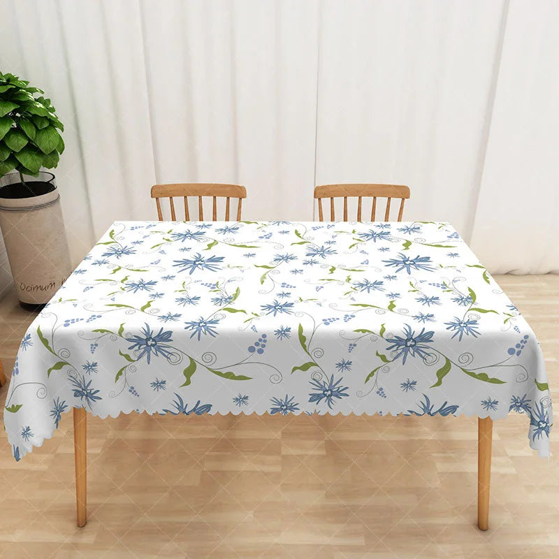 Aperturee - Aperturee Spring Rectangle Tablecloth with Repeating Botanical Plant Patterns for Modern and Greenery Dining Decor