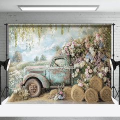 Aperturee - Aperturee Spring Retro Truck Floral Hay Combo Set Backdrop