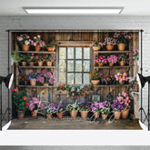 Aperturee - Aperturee Spring Rural Wooden Flower Shack Photography Backdrop