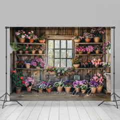 Aperturee - Aperturee Spring Rural Wooden Flower Shack Photography Backdrop
