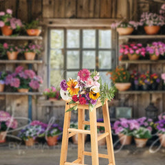 Aperturee - Aperturee Spring Rural Wooden Flower Shack Photography Backdrop