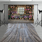 Aperturee - Aperturee Spring Rural Wooden Flower Shack Sweep Photo Backdrop