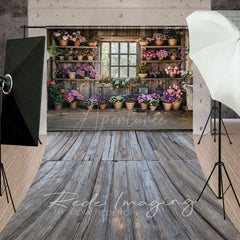 Aperturee - Aperturee Spring Rural Wooden Flower Shack Sweep Photo Backdrop