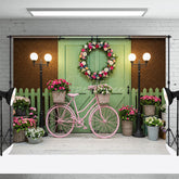Aperturee - Aperturee Spring Street Lamp Wooden Green Door Photo Backdrop