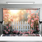 Aperturee - Aperturee Spring Sunrise Garden White Fence Photo Backdrop