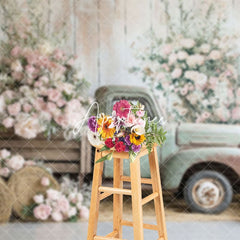Aperturee - Aperturee Spring Truck Floral Fine Art Backdrop For Photo Studio