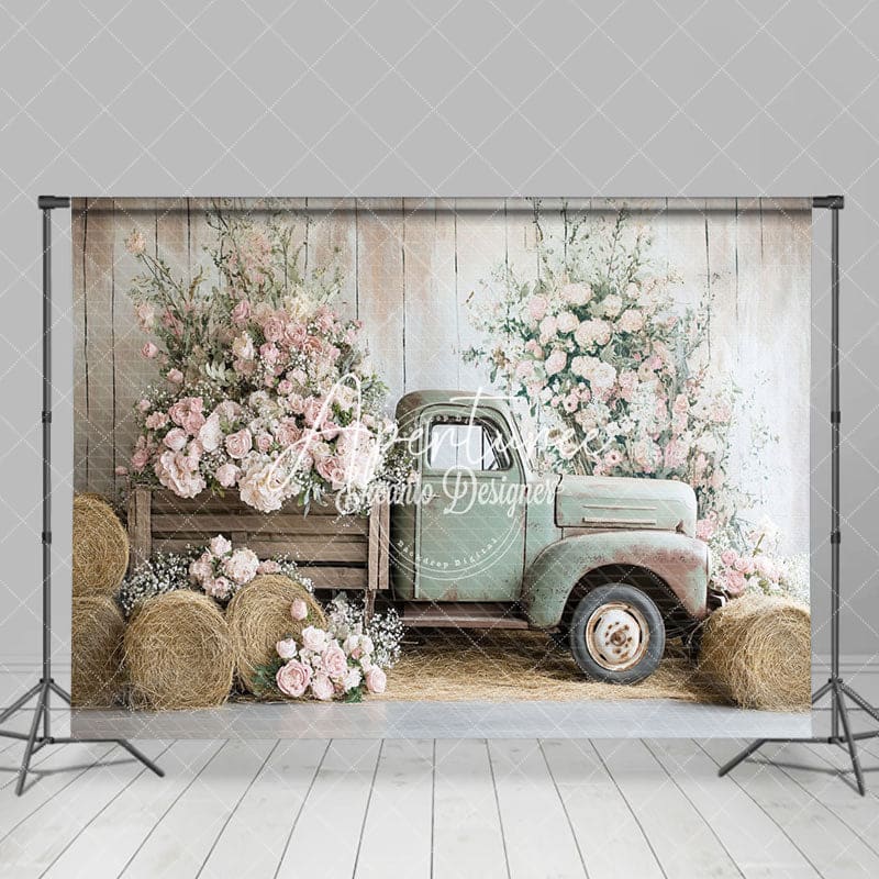 Aperturee - Aperturee Spring Truck Floral Fine Art Backdrop For Photo Studio